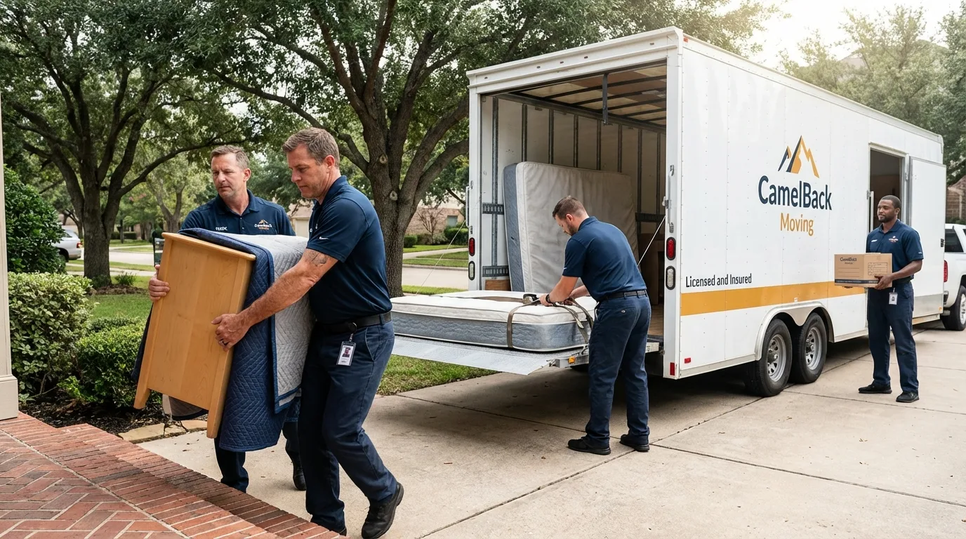 Crew loading residential truck for cross-state move from Woodridge, IL