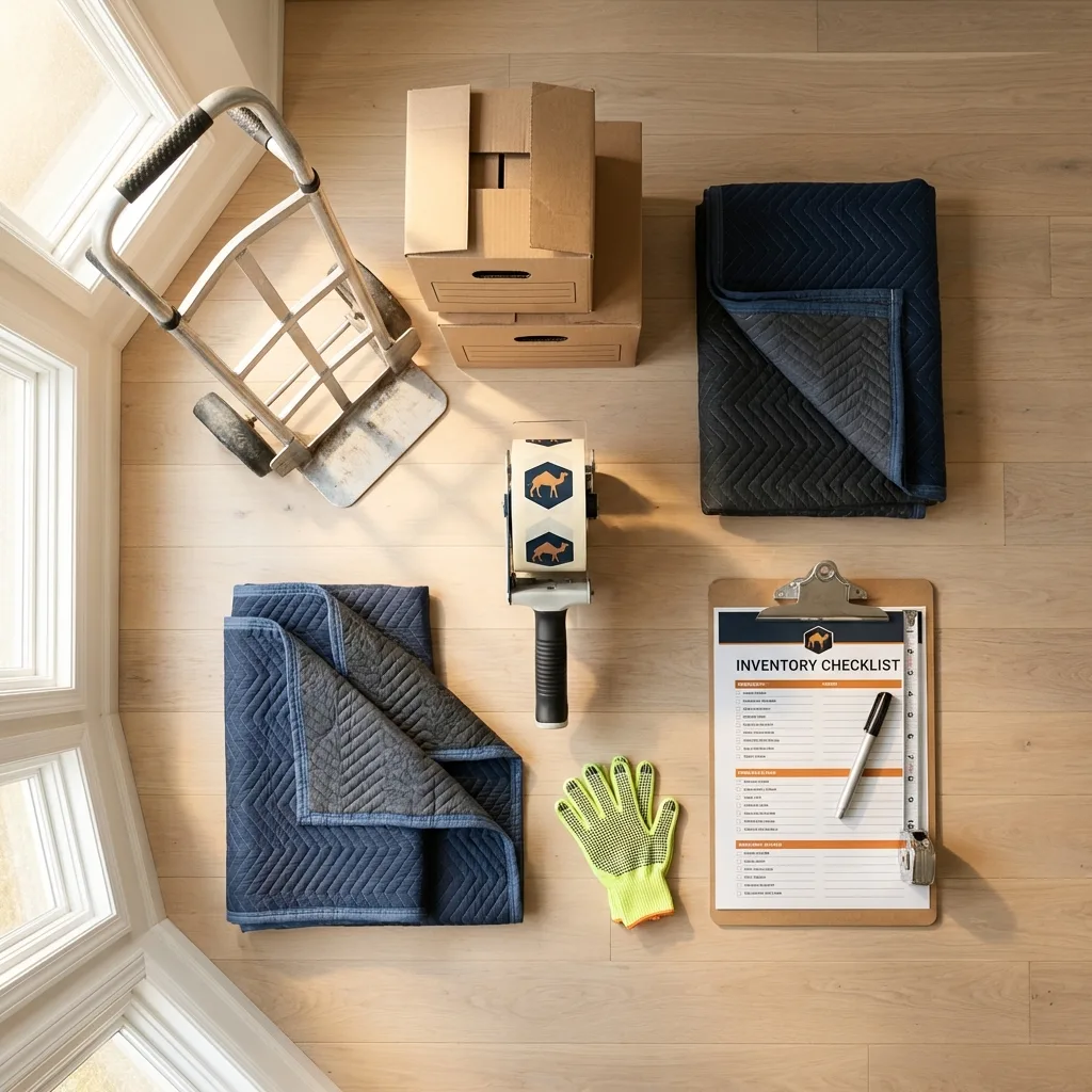 Professional moving supplies and packing materials layout for Woodridge residential relocations